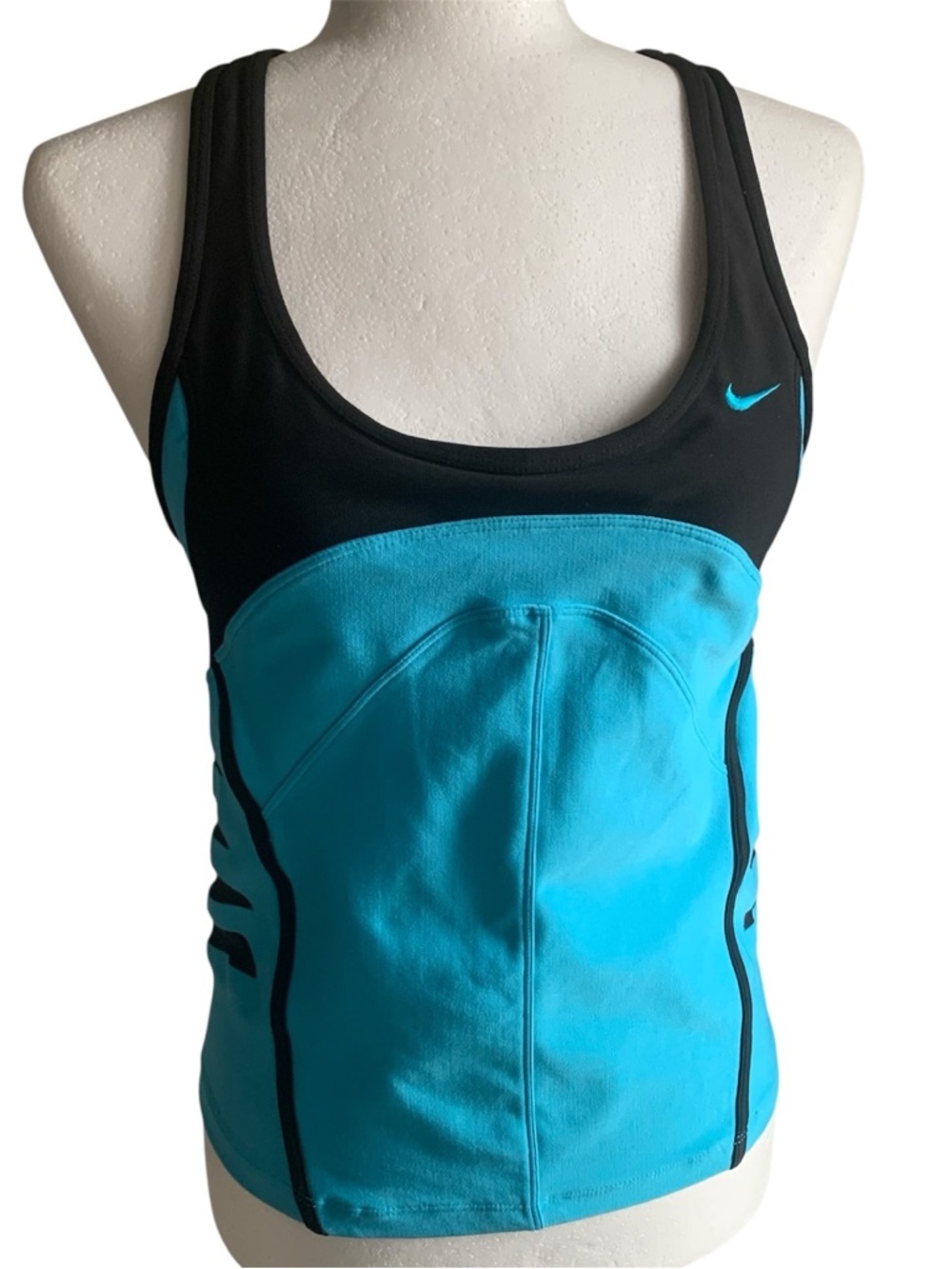 Nike Tank Top Scoop Neck With Shelf Sports Tech Tank Black Aqua M/S - Picture 3 of 15